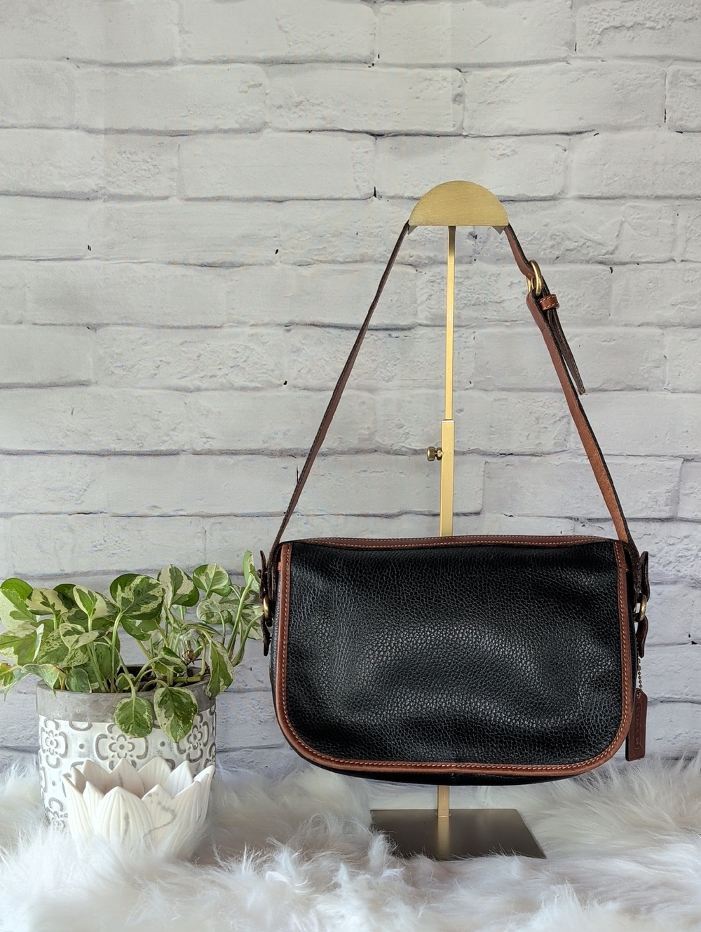 Coach Vintage Navy Pebbled Leather Messenger with Brown Trim